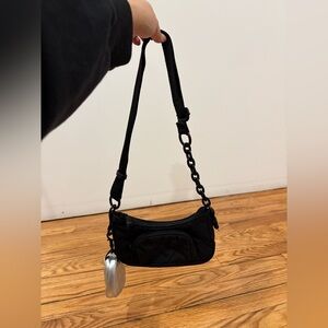 Zara Black Shoulder Bag with AirPod Silver Pouch